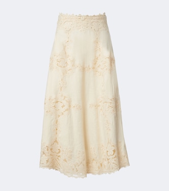 Fleur crochet-trimmed linen midi skirt | Ulla Johnson