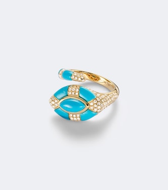 Riviera 18kt gold pinky ring with turquoise and diamonds | Shay Jewelry