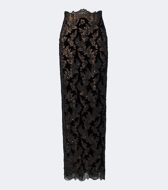 Latta embellished velvet and lace maxi skirt | Costarellos
