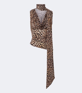 Draped scarf-detail leopard-print top  | Blumarine