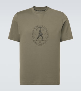 Camiseta de jersey de algodón estampada | Brunello Cucinelli
