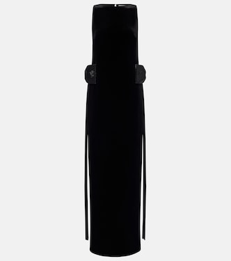 Embellished bow-detail velvet maxi dress | Self-Portrait