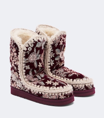 Bestickte Ankle Boots 24 aus Samt mit Shearling | Mou