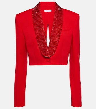 Crystal-embellished cropped wool blazer | Area