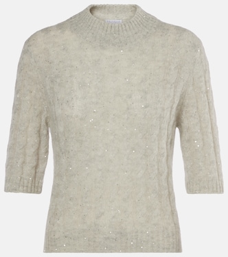Sequined cable-knit sweater | Brunello Cucinelli