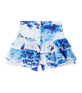 Floral ruffled tiered cotton shorts | Poupette St Barth Kids