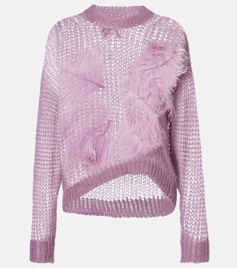 Feather-trimmed open-knit mohair-blend sweater | The Attico