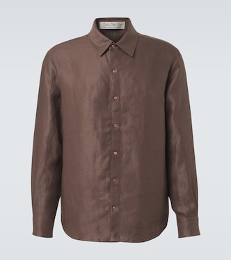 Camicia in lino con pietra di sole arancione | God's True Cashmere
