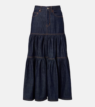 Tiered denim maxi skirt | Saint Laurent