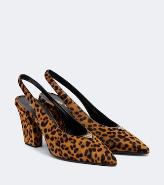 Leopard-print calf hair slingback pumps | Prada