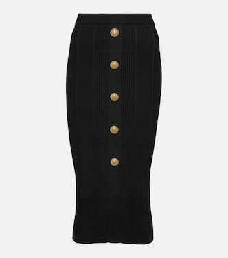 High-rise ribbed-knit midi skirt  | Balmain