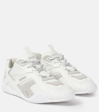 Galaxia suede-trimmed leather sneakers | Versace