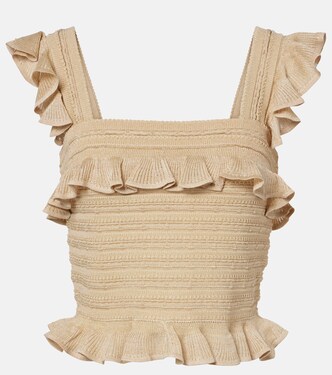 Ruffled lace lamé top | Zimmermann