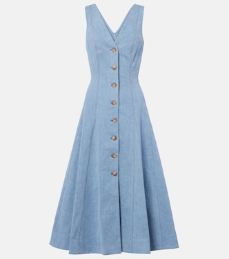 Lou pleated denim midi dress | Veronica Beard