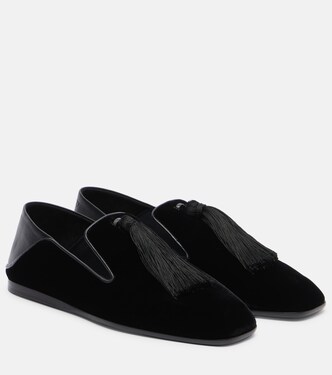 Eliot Slipper leather-trimmed velvet slip-on shoes | Jimmy Choo