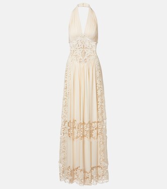Georgette and macramé gown | Elie Saab