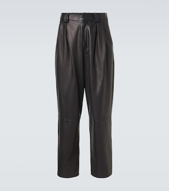 Archivio pleated leather straight pants | Giorgio Armani
