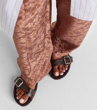 Leather and suede slides in brown - Dries Van Noten | Mytheresa