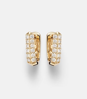 Knife Edge Wide 14kt gold huggie earrings with diamonds | Stone and Strand