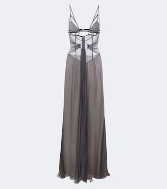 Cutout sheer silk gown | Nensi Dojaka