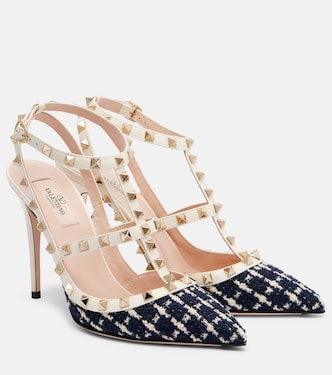 Rockstud 100 leather-trimmed bouclé pumps | Valentino Garavani