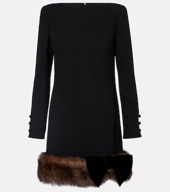 Shearling-trimmed virgin wool minidress | Valentino