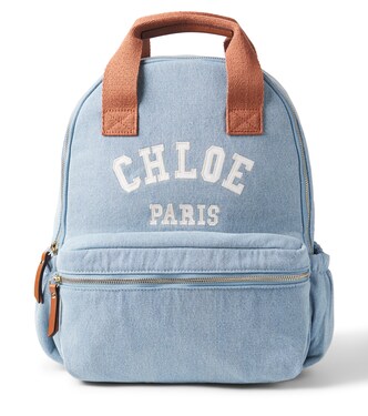 Logo leather-trimmed denim backpack | Chloé Kids