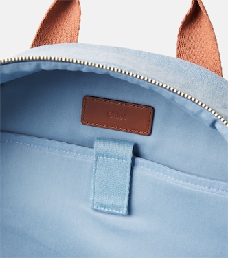 chloe backpack mini denim Logo leather-trimmed denim backpack in blue - Chloe Kids