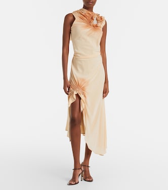 victoria beckham cocktail dresses Draped floral-print silk-satin midi dress - red