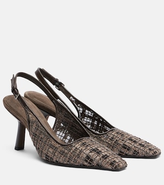Verzierte Slingback-Pumps mit Lederbesatz | Brunello Cucinelli