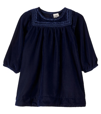 Baby Pimousse embroidered gathered velvet dress | Bonton