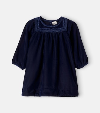 Baby Pimousse embroidered gathered velvet dress | Bonton