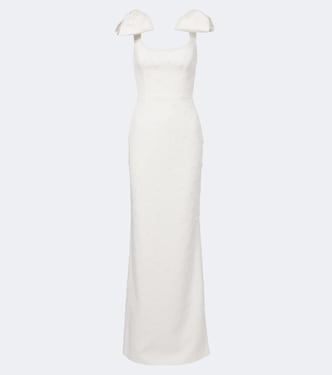 Mariee bow-detail embroidered crêpe gown | Rebecca Vallance