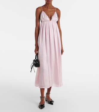 ganni heavy satin long dress Ganni BLUE FLORAL CRINKLED SATIN LONG DRESS