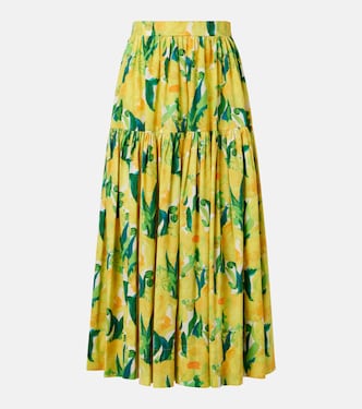 Oscar printed cotton poplin midi skirt | La DoubleJ
