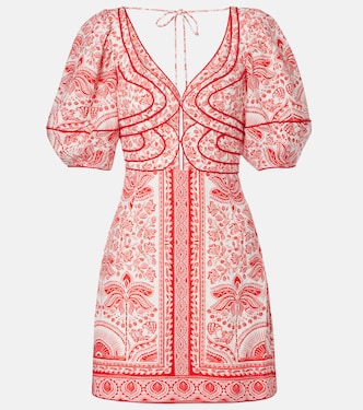 فستان قصير من الكتّان المخلوط بطبعات | Farm Rio