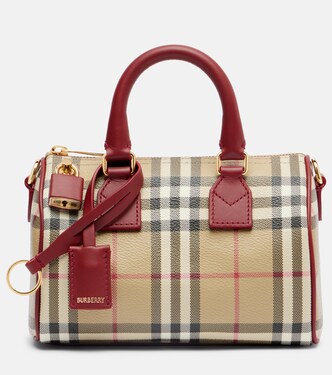 Burberry Check Small leather-trimmed canvas tote bag | Burberry
