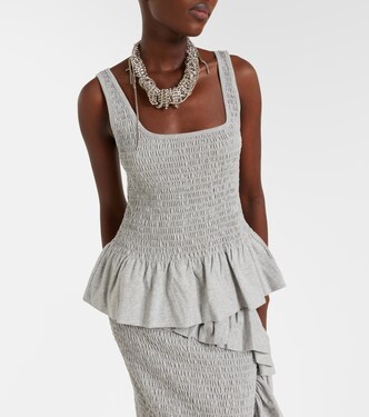 Smocked cotton peplum top in grey - Dries Van Noten | Mytheresa