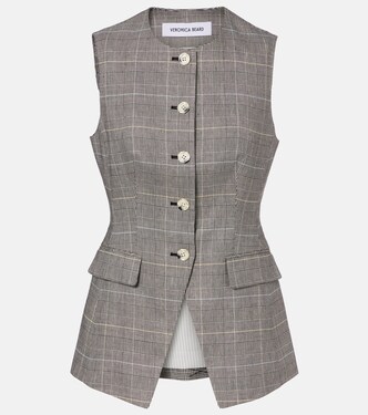 Gilet Lois en lin mélangé à carreaux | Veronica Beard
