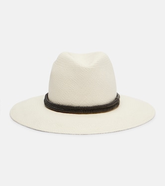 Monili leather-trimmed straw fedora | Brunello Cucinelli