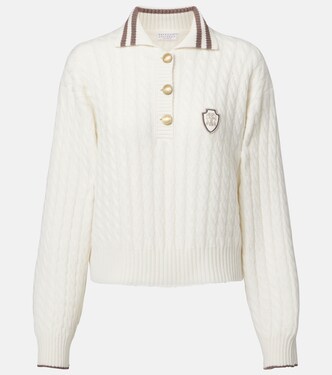 Logo cable-knit cashmere polo sweater | Brunello Cucinelli