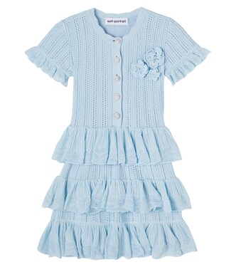 Floral-appliqué pointelle dress | Self-Portrait Kids
