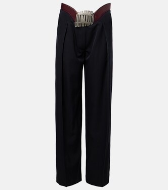 Leather-trimmed wool wide-leg pants | Jean Paul Gaultier