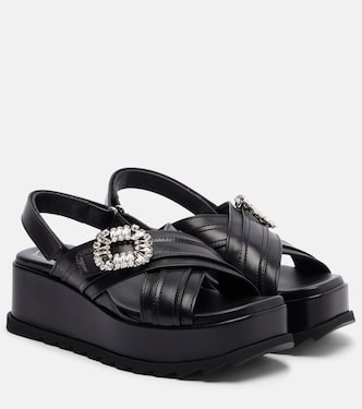 Strass Buckle leather platform sandals | Roger Vivier