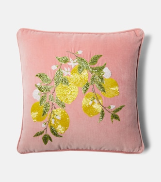 Embroidered cotton velvet cushion | Les-Ottomans