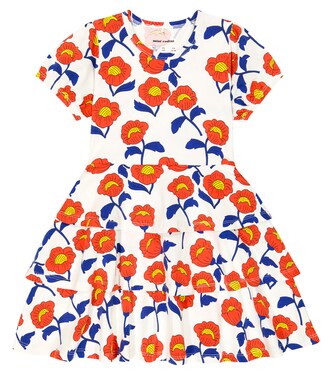 Flowers tiered cotton-blend jersey dress | Mini Rodini