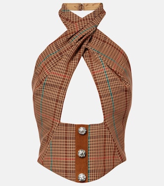 Checked halterneck wool-blend top | Area