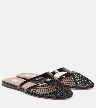 Infradito fishnet leather-trimmed mules | Alaïa