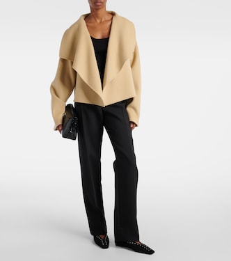 Signature cropped wool doublé jacket in beige - Toteme | Mytheresa