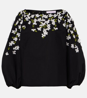Floral-appliqué cotton-blend top | Carolina Herrera